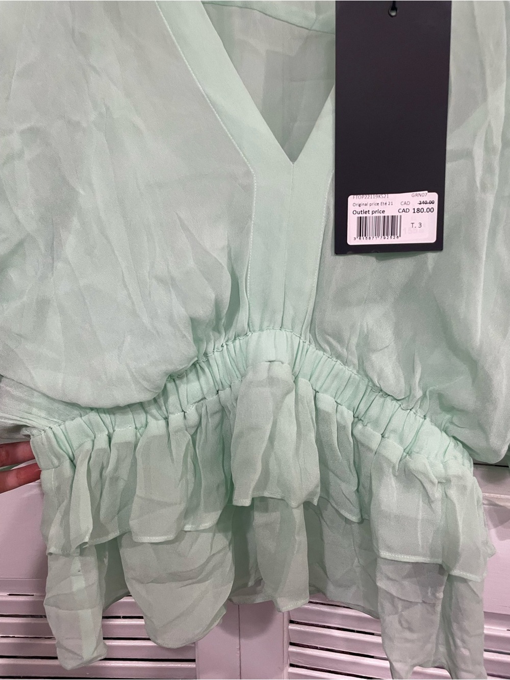 The Kooples Sheer Ruffle V-Neck Blouse in Mint Green size 3(fr large) - Picture 10 of 10